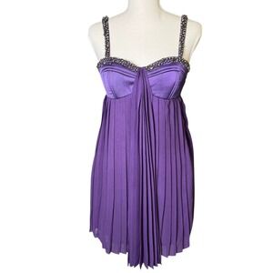 Esley Size Small Purple Pleated Beaded Strap Mini Dress Y2K Glam Party Prom